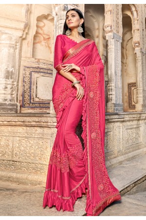 Pink jacquard silk festival wear saree 38322