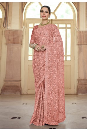Pink chiffon festival wear saree 7529