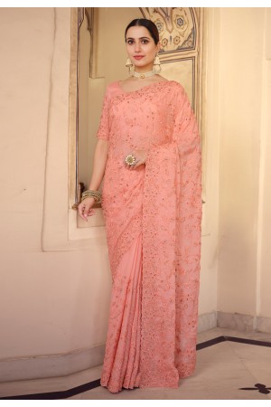 Pink chiffon festival wear saree 7531