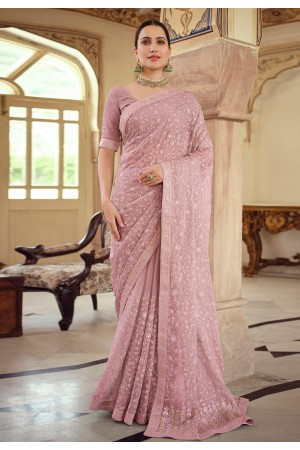 Pink chiffon saree with blouse 7502