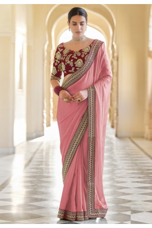 Pink organza party wear saree 7610