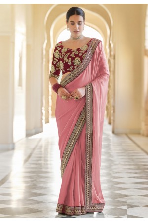 Pink organza party wear saree 7610