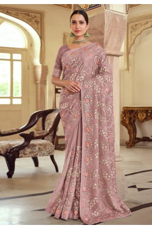 Pink satin georgette festival wear saree 7517