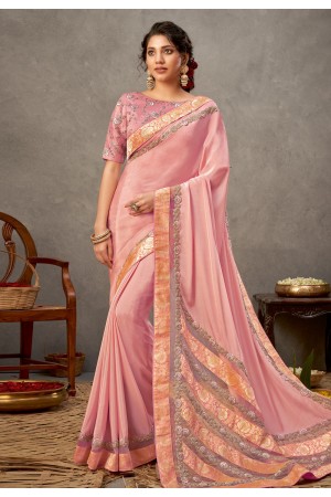 Pink satin silk festival wear saree 41517