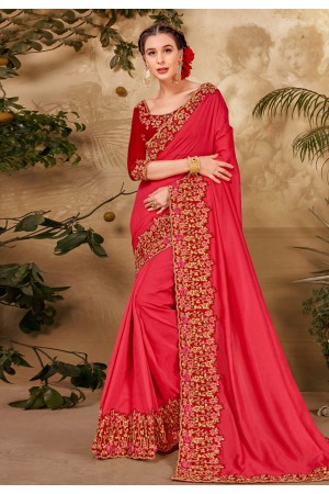 Pink silk georgette saree with blouse 64351