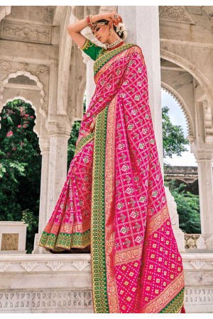 Pink silk patola print saree 5803