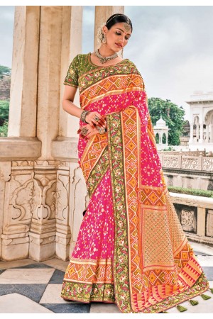 Pink silk patola print saree 5813