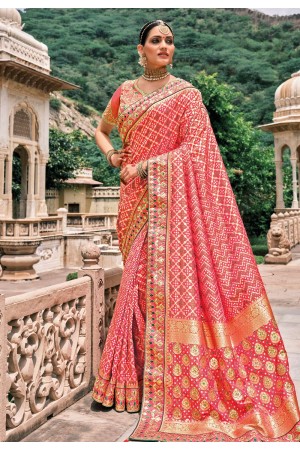 Pink silk patola print saree 5817