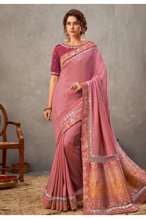 Pink tussar silk festival wear saree 41522