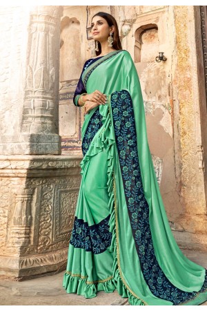 Pista green jacquard silk festival wear saree 38324