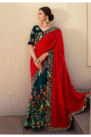 Red art silk half n half saree 126250