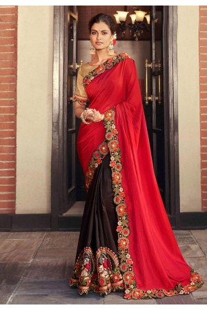 Red art silk half n half saree 126255