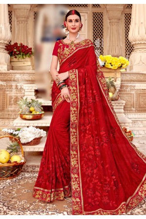 Red silk saree with blouse 67871