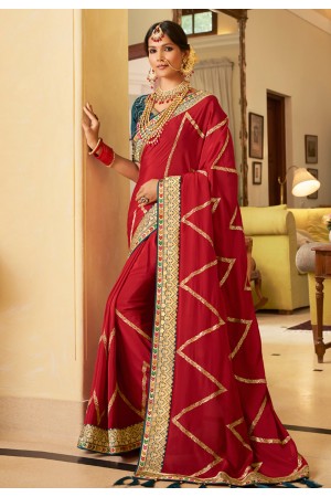 Red silk festival wear saree 2601