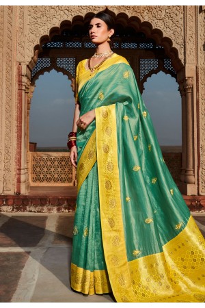 Sea green silk festival wear saree 1408