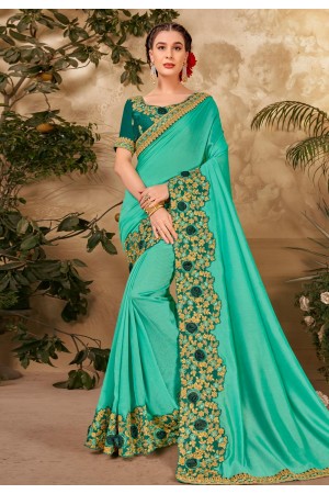 Sea green silk georgette saree with blouse 64353