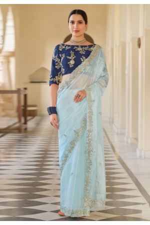 Sky blue organza party wear saree 7602