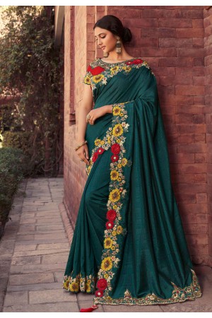 Teal art silk festival wear saree 126260