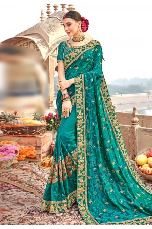 Teal silk festival wear saree 67872