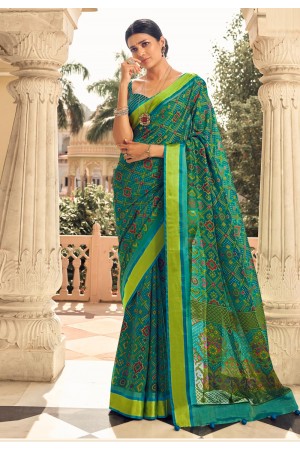 Teal brasso festival wear saree 117