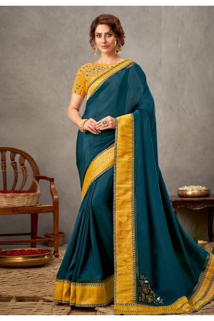 Teal silk festival wear saree 41510