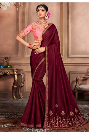 Wine silk festival wear saree 1501