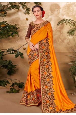 Yellow silk georgette festival wear saree 64352