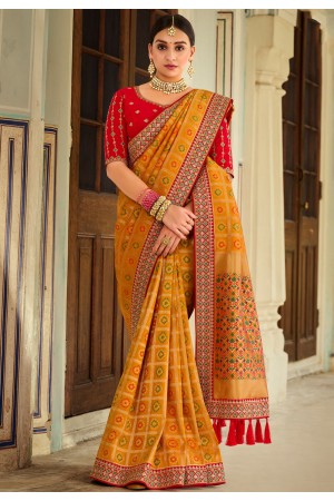 Yellow silk festival wear saree 102