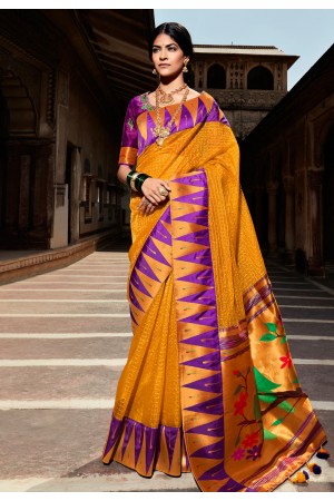 Yellow silk festival wear saree 1402