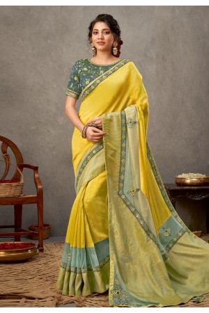 Yellow tussar silk saree with blouse 41511