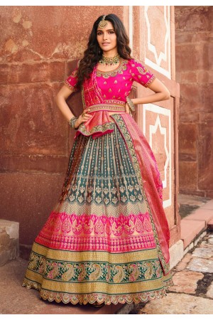 Banarasi silk a line lehenga choli in Green colour 10202