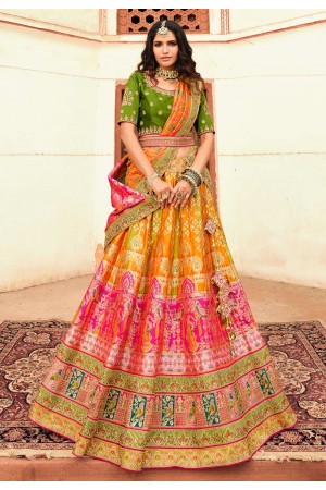 Banarasi silk a line lehenga choli in Mustard colour 10199