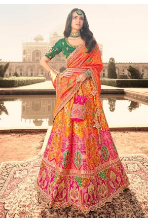Banarasi silk a line lehenga choli in Orange colour 10197