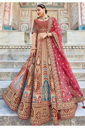 Banarasi silk bridal lehenga choli in Maroon colour 116