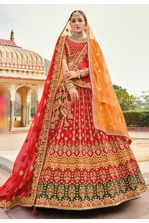 Banarasi silk bridal lehenga choli in Red colour 111