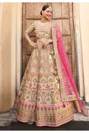 Banarasi silk circular lehenga choli in Beige colour 119