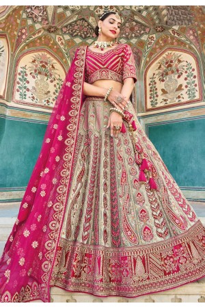 Banarasi silk circular lehenga choli in Beige colour 120