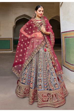 Banarasi silk circular lehenga choli in Blue colour 121