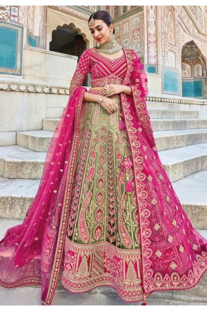 Banarasi silk circular lehenga choli in Light green colour 122