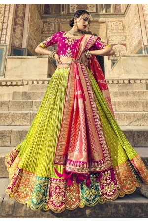 Banarasi silk circular lehenga choli in Light green colour 5401