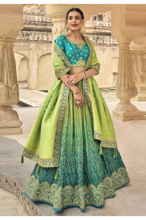 Banarasi silk circular lehenga choli in Light green colour 5406