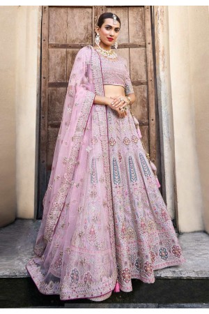 Banarasi silk circular lehenga choli in Light pink colour 126