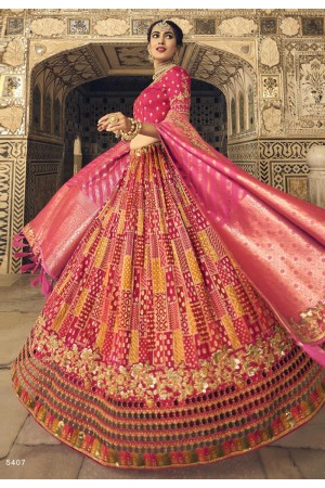 Banarasi silk circular lehenga choli in Magenta colour 5407