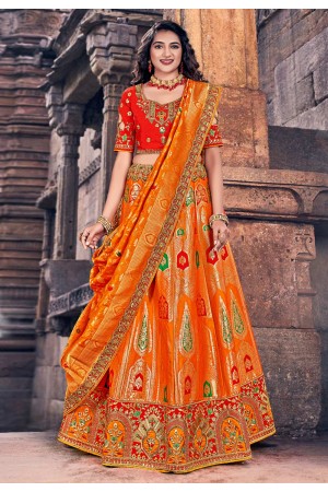 Banarasi silk circular lehenga choli in Orange colour 1709