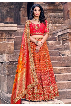 Banarasi silk circular lehenga choli in Orange colour 1710