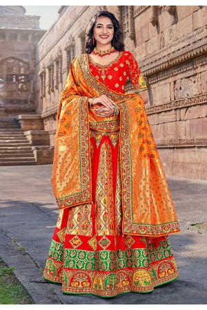 Banarasi silk circular lehenga choli in Red colour 1701