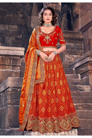 Banarasi silk circular lehenga choli in Red colour 1702