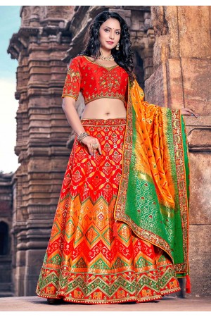 Banarasi silk circular lehenga choli in Red colour 1708