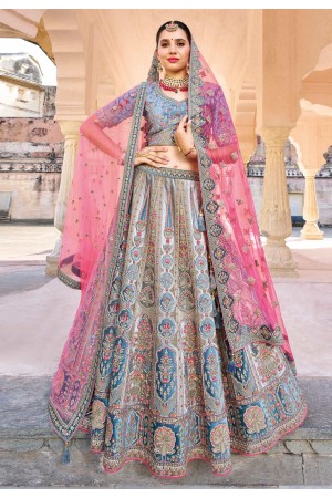 Banarasi silk circular lehenga choli in Sky blue colour 123