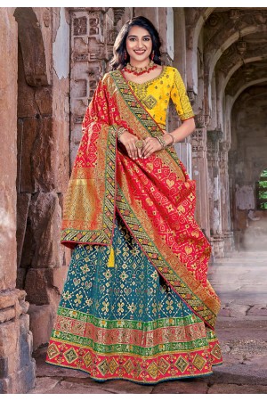 Banarasi silk circular lehenga choli in Teal colour 1704